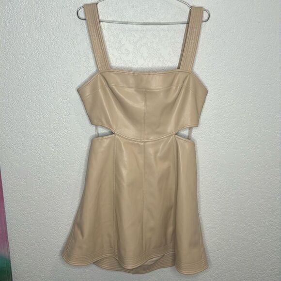 NWT Jonathan SIMKHAI Vegan Leather Mini Dress Vanilla Cutouts Size 12 - Picture 2 of 13